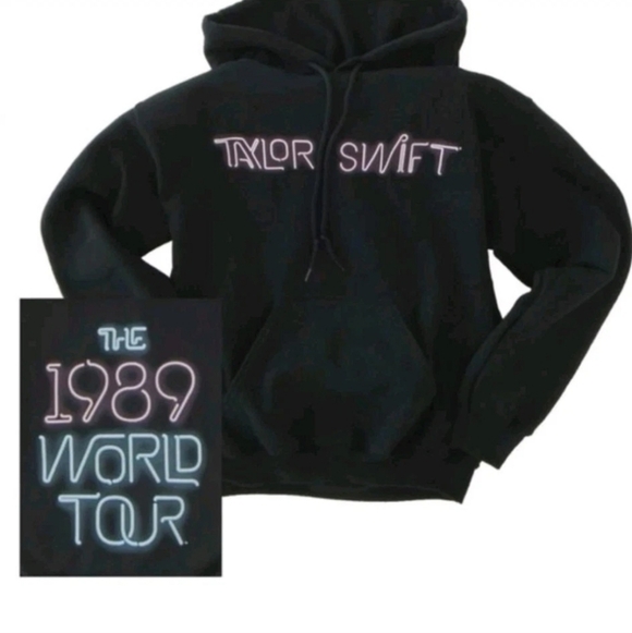 Taylor Swift Sweaters - Taylor Swift Hoodie Pullover Black 1989 World Tour Neon Script Sweatshirt S